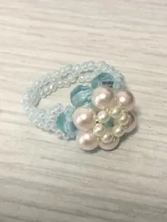 ハンドメイド 花モチーフ リング 水色 ピンク