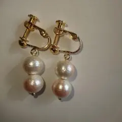 ゴールドクリップ式コットンパールイヤリング ベビーローズ