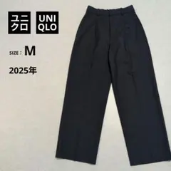 美品│ユニクロ タックワイドパンツ2025年 M ネイビー レディース
