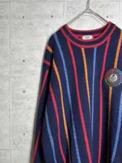 古着　ニット　刺繍ロゴ　カラフル　ダーク系　メンズ　ゴルフ