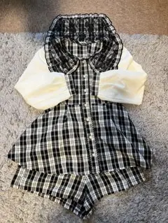 地雷系チェック柄フリル襟セットアップ