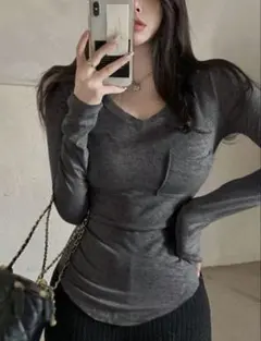 DAZY レディース 長袖 Tシャツ ダークグレー JP-S(S)