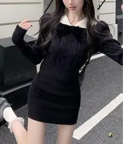 ブラックニットセットアップ（リボン付)Gossipt!ロサンゼルス