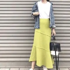 Mila Owen ミラオーウェン　アシンメトリーラッフルロングスカート　ライム