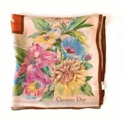 ChristianDior 花柄 大判スカーフ 鐘紡製造 絹100%