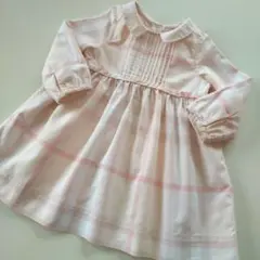 美品★12M 80cm BURBERRYバーバリー ピンクチェック長袖ワンピース