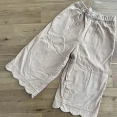 ベージュ スカラップ裾 ロングパンツ