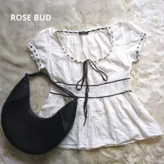ROSE BUDホワイト半袖ブラウス リボン付き柔らかコットンのサムネイル