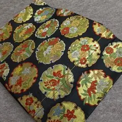 ◆1469◆アンティーク帯　名古屋帯　雪輪に四季花　正絹　着物帯