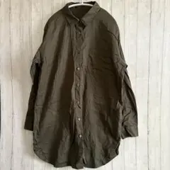(株)スクロール　長袖　ロング丈シャツ　カーキ　綿100％　Mサイズ　シンプル