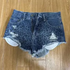 GW値下げ　レオパード柄デニムショートパンツ