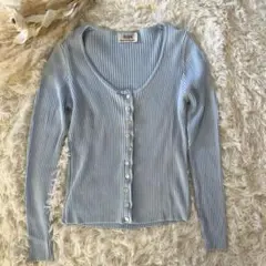 【シスレー】リブ編み カーディガン 長袖ライトブルー　フリーサイズ　カジュアル