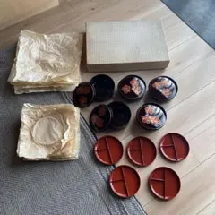 昭和時代レトロ　新品未使用外箱付き 漆器 菓子器と喰籠各5セット