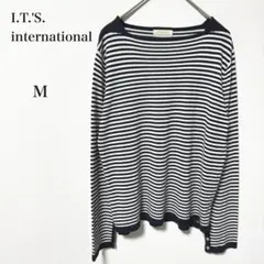 イッツインターナショナル　長袖ボーダー柄カットソー　袖口ボタン　M 白&黒
