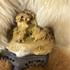 旧蔵天然寿山石 手彫り置物【寿星公】長寿仏　お守り　開運　芙蓉石使用 精巧彫刻 送料込み】石彫刻の置き物／天然石／寿山石／芙蓉石／吉祥彫刻