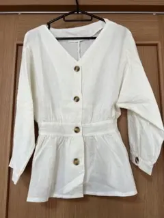 GRL グレイル　Ｖネックウエストマークコットンブラウス【ac1313】