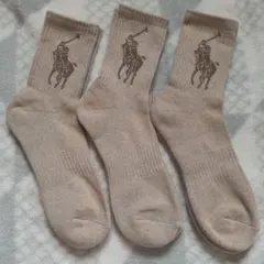 ポロプレイヤー刺繍 ベージュソックス 3足セット 25-27cm
