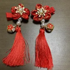 つまみ細工　2個セット　赤　レッド　花　和風　着物　753 クリップ　簡単