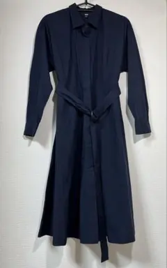 【早い者勝ち】ユニクロ シャツワンピース ネイビー S ベルト付 綿100%