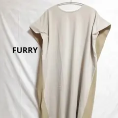 FURRY ファーリー 異素材切替ワンピース ベージュ フレンチスリーブ F