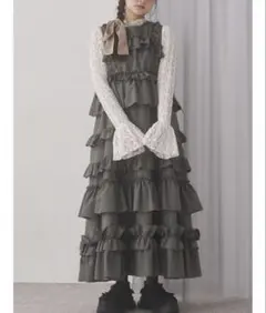 Ezick Many ribbon ティアードボリュームワンピース ワインレッド 
