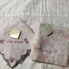 LAURA ASHLEY ピンク 花柄ハンカチ 2点