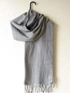 チェック柄リバーシブルストール グレー系 フリンジ付き