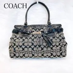 コーチ　トートバッグ　キャンバス　ブラック　シグネチャー　F13068