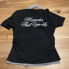 ロゴプリント 重ね着風 半袖Tシャツ ブラック