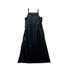 キャミワンピース　ベロア　モード系　スリット　ブラック　古着 8La