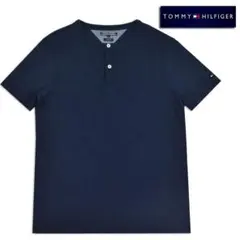 TOMMY HILFIGER メンズヘンリーネックＴシャツ【ネイビー/XL】美品