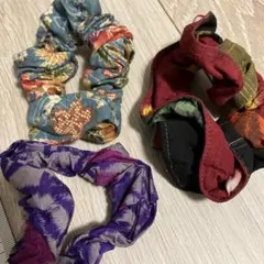 和柄シュシュ　3点セット　布製ヘアゴム4個セット　和装の時など