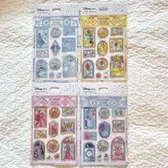 ディズニー　プリンセス　ステンドグラス風ステッカー　4種セット