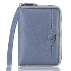 薄型 財布 グレー 二つ折り 本革 11枚カードポケット 小銭入れあり大容量