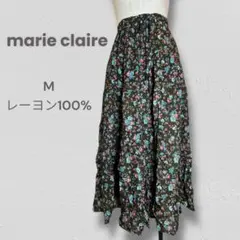 ☘️マリクレール レーヨン100％ M フレア ロング スカート 花柄 茶色 春夏のサムネイル