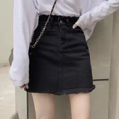 デニムミニAラインスカート 黒