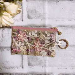 インド刺繍リボン　ポーチ　マルチポーチ　ハンドメイド　ミニポーチ　NO3549