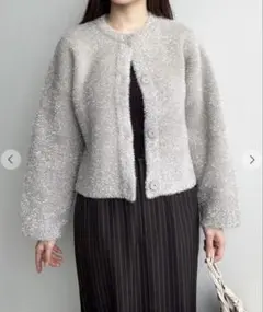 COCODEAL ラメフェザーダブルフェイスショートガウン グレー