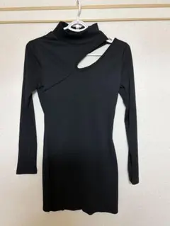 SHEIN リブニット ミニワンピース 黒 XS ハイネック