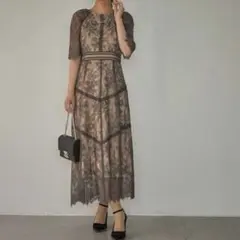 【新品タグ付】ショルダーギャザーラッセルレースワンピース