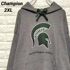 【Champion】カレッジロゴ スウェットパーカー グレー ミシガン US古着