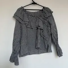 ギンガムチェック オフショルダーシャツ