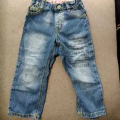 デニムパンツ ウエストゴム プリント入り