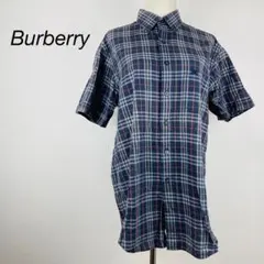 Burberry バーバリー 半袖チェックシャツ M ボタンダウン ホースロゴ