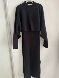 黒 ニットワンピース クロップドセット