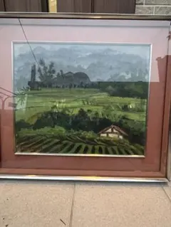 【肉筆油絵】風景画 F10号相当 サインあり 田舎 古民家 田園風景 壁掛け額装のサムネイル