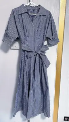 美品】ナチュラルビューティーベーシック ストライプ シャツワンピース S