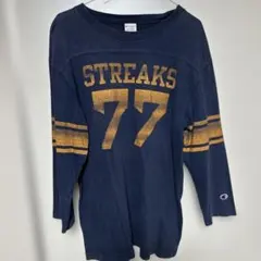 90's チャンピオン フットボール７分袖 Tシャツ ネイビー L