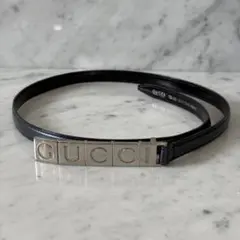 イタリア製 GUCCI グッチ 本革 ネイビー 細幅 細ベルト 銀 シルバーのサムネイル