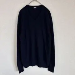 ユニクロ　UNIQLO メリノVネック薄手セーター　ネイビー 【Ｍ】